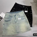 Starry Hot Rhinestone Denim Skirt for Women Summer New Retro Slimming A-Line Sheath Denim Skirt